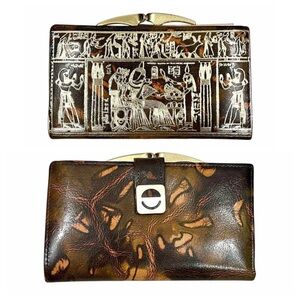 Genuine Camel Leather Handmade Egyptian Gold Embossed Pharaoh Clutch Wallet